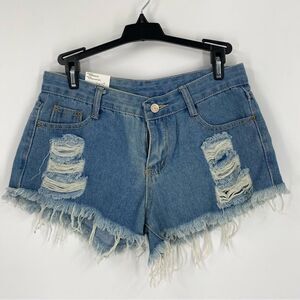 Alinda Juniors’ Raw Hem Denim Shorts size L